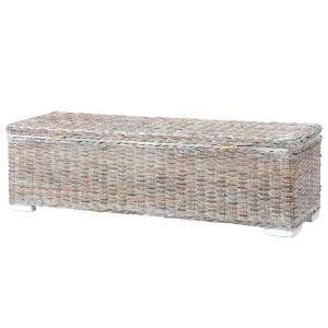 Storage Box 120 Cm White Kubu Rattan And Solid Mango Wood