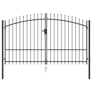 Fence Gate Double Door With Spike Top Steel 3x2 M Black