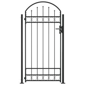 Fence Gate With Arched Top And 2 Posts 105x204 Cm Black