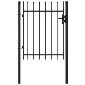 Fence Gate Single Door With Spike Top Steel 1x1.2 M Black
