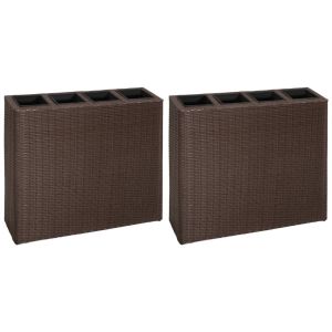 Garden Planter With 4 Pots 2 Pcs Poly Rattan Brown