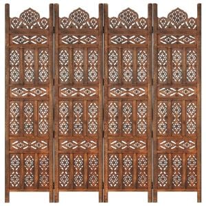 Hand Carved 4-panel Room Divider Brown 160x165 Cm Solid Mango Wood