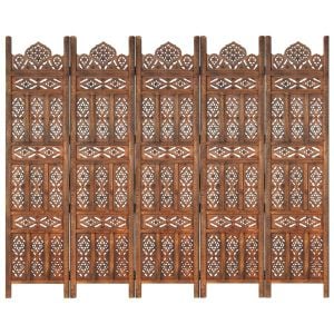 Hand Carved 5-panel Room Divider Brown 200x165 Cm Solid Mango Wood