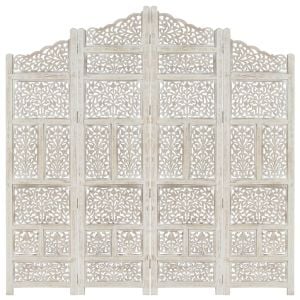 Hand Carved 4-panel Room Divider White 160x165 Cm Solid Mango Wood