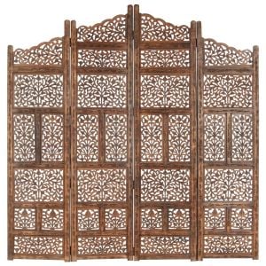 4-panel Room Divider Brown 160x165 Cm Solid Mango Wood