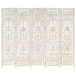 Hand Carved 5-panel Room Divider White 200x165 Cm