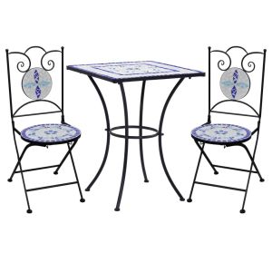 3 Piece Mosaic Bistro Set Ceramic Tile Blue And White