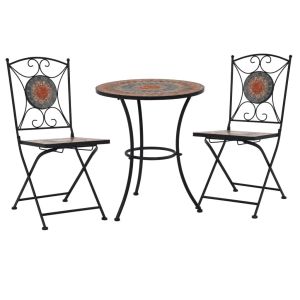 3 Piece Mosaic Bistro Set Ceramic Tile Orange/grey
