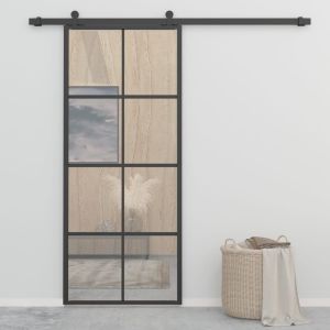 Sliding Door Aluminium And Esg Glass 90x205 Cm Black