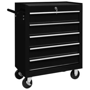 Workshop Tool Trolley With 5 Drawers Black