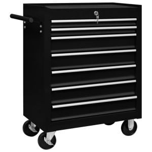 Workshop Tool Trolley With 7 Drawers Black