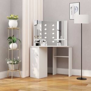 Corner Dressing Table Make-up Table With Led Light White