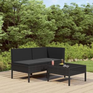 3 Piece Garden Lounge Set Black With Cushions Poly Rattan