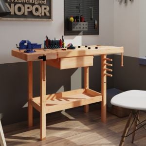 Carpentry Workbench With Drawer And 2 Vices Hardwood