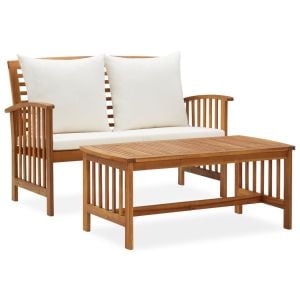 2 Piece Garden Lounge Set With Cushions Solid Acacia Wood