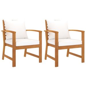 Garden Chairs 2 Pcs With Cream Cushion Solid Acacia Wood