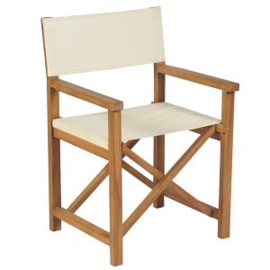 Folding Directors Chair Solid Teak Wood Cream White