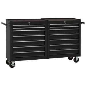 Tool Trolley With 14 Drawers Steel Black
