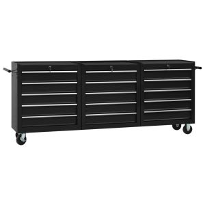 Tool Trolley With 15 Drawers Steel Black