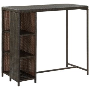Bar Table With Storage Rack Brown 120x60x110 Cm Poly Rattan