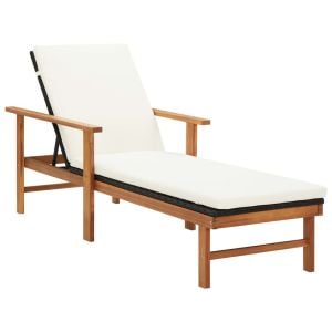 Sun Lounger With Cushion Poly Rattan And Solid Acacia Wood
