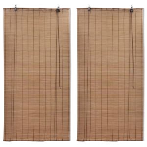 Bamboo Roller Blinds 2 Pcs Brown 120 X 220 Cm