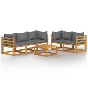 6 Piece Garden Lounge Set With Cushion Solid Acacia Wood