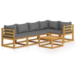 6 Piece Garden Lounge Set With Cushions Solid Wood