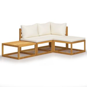 4 Piece Solid Acacia Wood Garden Lounge Set w/ Cushion Cream