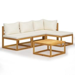 5 Piece Solid Acacia Wood Garden Lounge Set With Cushion Cream