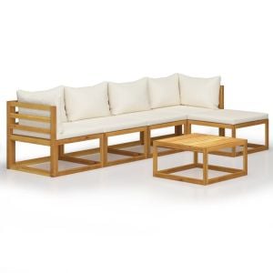 6 Piece Solid Acacia Wood Garden Lounge Set With Cushion Cream