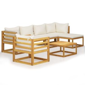 7 Piece Garden Lounge Set With Cushion Cream Solid Acacia Wood