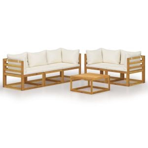 6 Piece Garden Lounge Set With Cushion Cream Solid  Wood