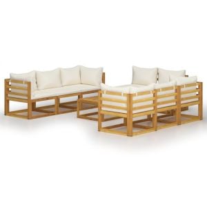 9 Piece Garden Lounge Set With Cushion Cream Solid Wood