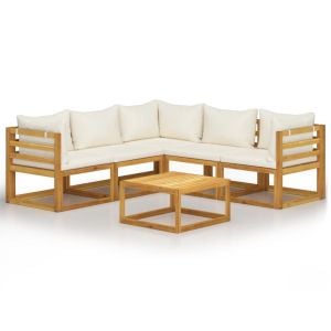 6 Piece Garden Lounge Set With Cushion Cream Solid Wood