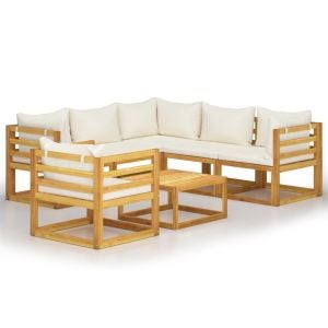 7 Piece Garden Lounge Set With Cushion Cream Solid Wood