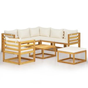 8 Piece Garden Lounge Set With Cushion Cream Solid Wood