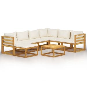 8 Piece Garden Lounge Set With Cushion Cream Solid  Wood