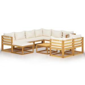 10 Piece Solid Acacia Wood Garden Lounge Set With Cushion Cream