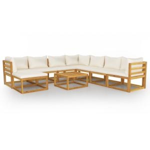 9 Piece Solid Acacia Wood Garden Lounge Set With Cushion Cream