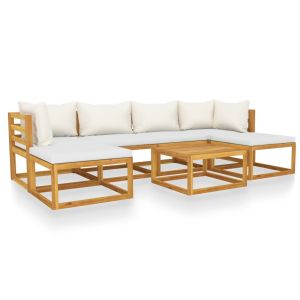 7 Piece Solid Acacia Wood Garden Lounge Set w/ Cream Cushions