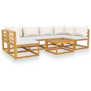 7 Pc Solid Acacia Wood Garden Lounge Set With Cushion Cream