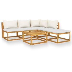 6 Piece Garden Lounge Set With Cushion Cream Acacia Wood