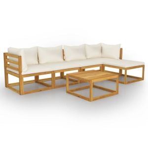 6 Piece Garden Lounge Set Acacia Wood w/ Cream Cushions
