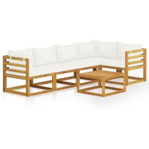 6 pc Garden Lounge Set With Cushion Cream Solid Acacia Wood