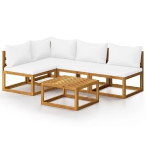 5pc Garden Lounge Set With Cushion Cream Solid Acacia Wood