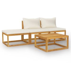 4 Piece Garden Solid Acacia Wood Lounge Set w/ Cushions