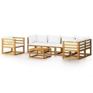 7 Piece Garden Lounge With Cushion Cream Solid Acacia Wood