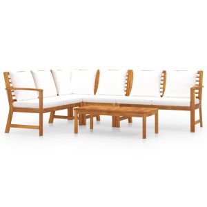 5 Piece Garden Lounge Set With Cushion Cream Solid Acacia Wood