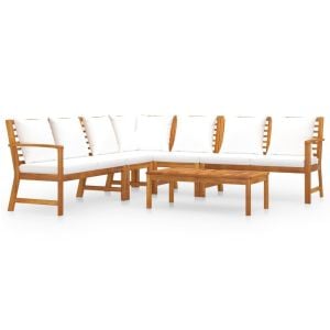6 Piece Garden Lounge Set With Cushion Cream Solid Acacia Wood